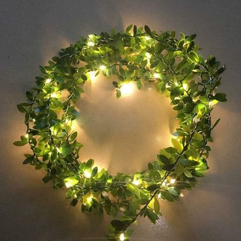 Guirlande LED Feuilles Vertes Artificielles 2M 20LED Cuivre Piles Déco Maison Mariage Noël Jardin Bureau Suspension (1/5)
