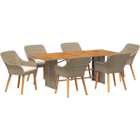 Maison Exclusive - Garten Essgruppe mit Kissen 7 pcs Beige Poly-R