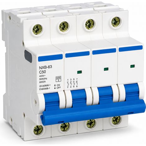 Disjoncteur miniature 4P 50A courbe C 6kA EN60898-1 400V
