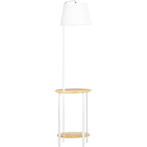 Lampadaire 162 cm 40 W avec 2 étagères, abat-jour en lin et structure en acier blanc (1/5)