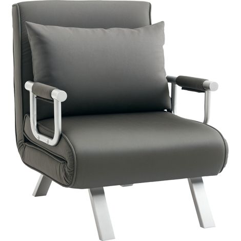 HOMCOM Single Folding 5 Position Convertible Sleeper Chair Bed Dark Grey