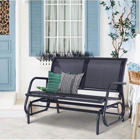 Banc à bascule 2 places de jardin en métal noir, style classique, assise et dossier en tissu respirant, 120 x 70 x 85 cm  CHICFURN (1/5)