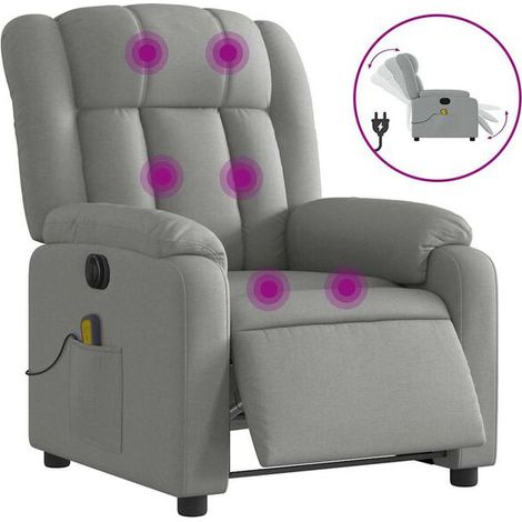 Chaise électrique inclinable avec fonction de massage intégrée – Assise ergonomique en tissu gris clair, réglage de l’angle et contrôle manuel – Confort maximal pour salon ou bureau (1/5)