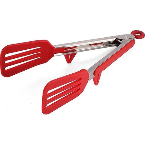 Pinces de cuisine résistantes à la chaleur en silicone et acier inoxydable, petites pinces à pain, pinces de service, accessoires pour barbecue (Couleur : Rouge, Taille : 13 pouces) (1/5)