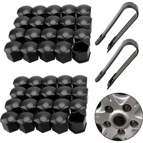 40 universal 17 mm wheel nut covers, hexagonal protective caps for wheel nuts with removal tool for cars (black) (1/5)