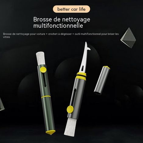 Outil de lavage auto multifonction, brosse pour interstices de bouches d’aération intérieur et marteau brise-vitre de sécurité