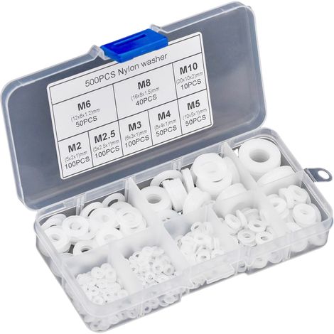 500pcs Rondelle, Nylon, M2-M10, Isolant électrique, Surface lisse, Anti-vibration, Mécanique automobile (1/5)