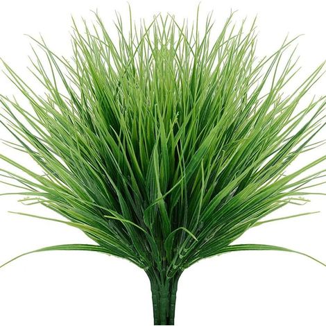 Set di piante di erba artificiale e arbusti di grano in plastica, piante verdi da esterno resistenti ai raggi UV per giardino e decorazioni sospese. (1/4)