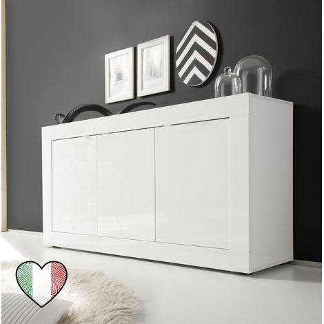 Credenza Moderna Bassa da Soggiorno 3 ante Bianco Laccato Lucido - StilProjectStore.com (1/3)