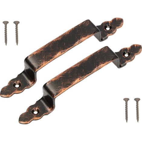 KOTARBAU Lot de 2 poignées de porte forgées 200 mm Noir + ancien cuivre en acier pour portes (1/5)