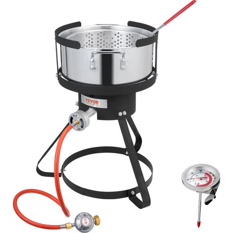 VEVOR Friggitrice per Pesce e Ali di Pollo, Kit per Friggitrice in Alluminio a Propano, Pentola per Friggitrice da 9,35 L con Termometro, Cestello Filtrante e Bruciatori a Propano da 15,82 kW·h