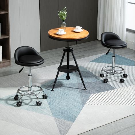Tabouret de bureau à roulettes 38x38x57-72 cm en simili cuir noir, réglable pour bureau FloraGrace (1/5)