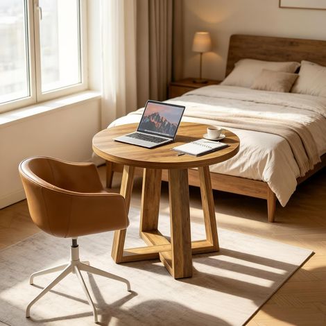 Tavolo rotondo in MDF marrone Ø 80 cm, per 2-4 persone, stile rustico moderno