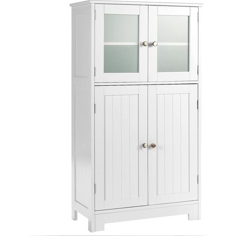 COSTWAY Armario del Baño con 4 Puertas de Vidrio, Despenda de Madera con Repisas Regulables, Organizador Multiuso (1/5)