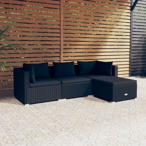 Salon de jardin 4 pcs,Mobilier de terrasse,Table et Chaise pour Relax avec coussins Résine tressée Noir -YZ559985 (1/5)