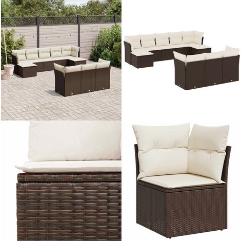 10-tlg. Garten-Sofagarnitur mit Kissen Braun Poly Rattan - Gartensorte - Gartenmöbelset - Rattan Möbel - Polyethylen Furniture - Gartenlounge - Home & Living (1/5)