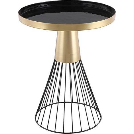 Tavolino da caffè rotondo in acciaio laccato nero e oro D41 cm SPLEEN (1/4)