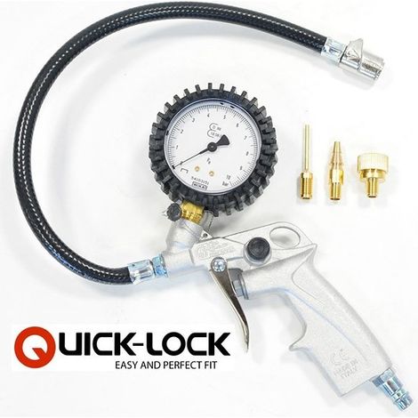 Mango de inflado de 10 bares de metal Quicklock +3 boquillas - Prodif