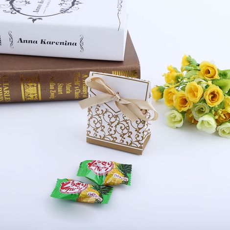 10 sachets cadeaux en papier doré avec ruban pour dragées, parfaits pour un mariage ou une fête. (1/5)
