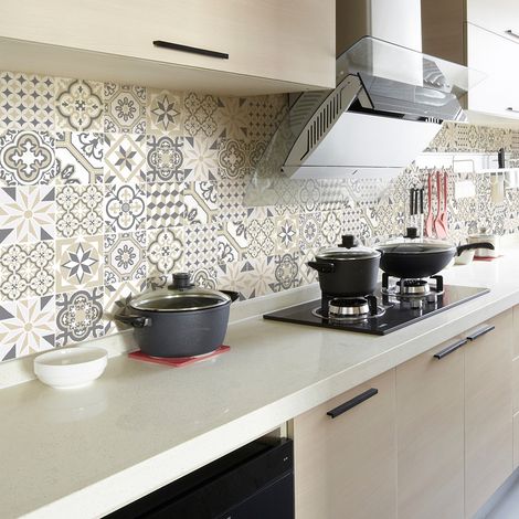 Sticker Mural Carrelage adhésif Cuisine Salle de Bain - 30 STICKERS CARREAUX DE CIMENT AZULEJOS NAVAJOS - 30stickers10x10cm (1/5)