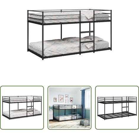 Lits mezzanine - Lit superposé sans matelas noir 100x200 cm acier (1/5)