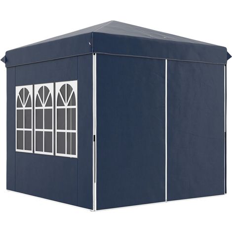 Pavillon 2,5x2,5m, wasserabweisend Stabil Winterfest Pop-up Faltpavillon, UV Schutz 50+, Faltbar Partyzelt Gartenzelt mit 4 Seitenteilen Tasche Gartenpavillon für Camping Garten, Dunkelblau