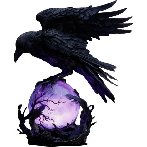Statue Corbeau - Lampe LED avec Sphère Lumineuse - Décoration Gothique pour Intérieur et Extérieur - Idéal pour Halloween et Noël - 1 Pièce (1/5)