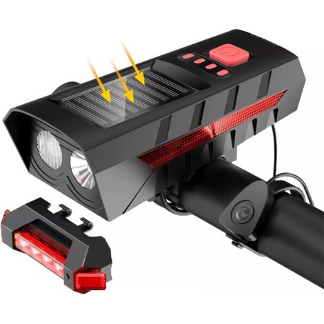Clacson a energia solare - luce per bicicletta - faro - luce multifunzione per esterni - luce notturna - luce notturna con doppia ricarica USB (1/3)