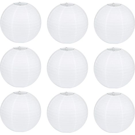 Runde weiße Papierlaternen mit Metallbändern und Papierlampenschirmen, zum Aufhängen, 20 cm Durchmesser, Set mit 9 Stück. (1/4)