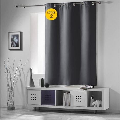 Lot de 2 rideaux occultants 140 x 180 cm – 100% polyester – Œillets métalliques – Couleur ardoise pour fenêtres basses – Actome (1/3)