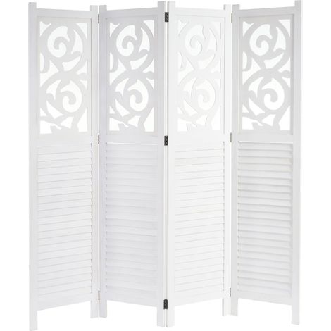 Paravent Izmir, Raumteiler Trennwand Sichtschutz, Ornamente 170x161x2cm, weiß (1/5)