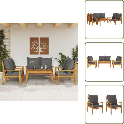 Bancos de jardín - vidaXL Juego de muebles jardín 5 pzas con cojines madera maciza acacia - Madera de acacia