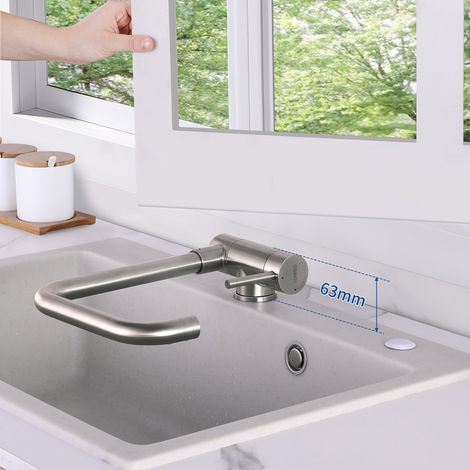 Hochdruck Vorfenster Küchenarmatur Umklappbar Spültischarmatur, Einhebelmischer 360° Drehbar aus Edelstahl Wasserhahn Küche, Gebürstet (1/5)