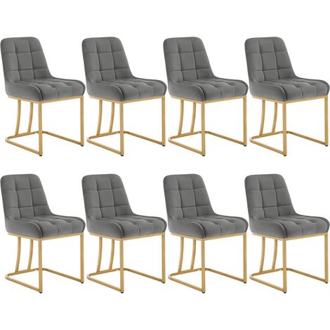WOLTU Juego de 8 Sillas de Comedor de Terciopelo, Sillas de Cocina Modernas Con Patas Metálicas Doradas, Sillas Para Sala de Estar, Color Gris Oscuro (1/5)