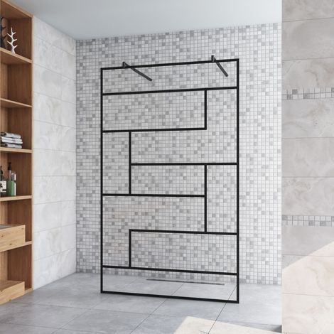 77.7x200cm+ mit 2 70-120cm Schwarz Stabilisator 8mm Nano Sicherheitsglas Walk in unregelmäßige Form Streifen Duschwand Duschabtrennung (1/5)
