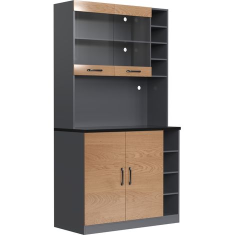 Aparador de cocina alto 100x47x187 cm con LED, cristal y hueco para microondas HOMVRA (1/5)