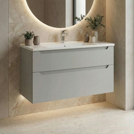 Meuble vasque suspendu 100 cm cachemire 2 tiroirs ELYO (1/4)