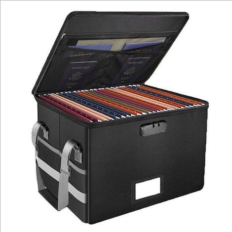 Caja ignífuga portátil de 39,5 x 30 x 25 cm – Plegable, con cremallera y cubierta impermeable, para el hogar y la oficina. (1/2)