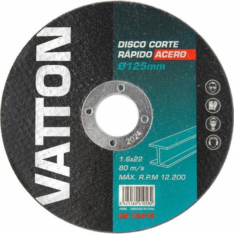 Disco de Corte para Acero/Inox 125x1.6mm VATTON: Resistencia Garantizada