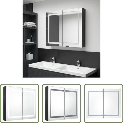 vidaXL Bad-Spiegelschrank - LED-Spiegelschrank fürs Bad Glänzend Schwarz 80x12x68 cm (1/5)