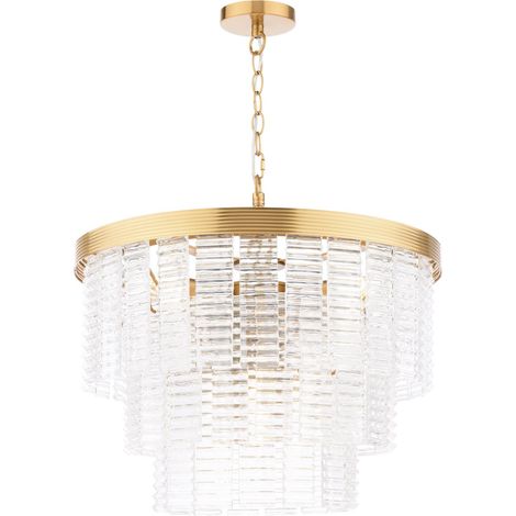 Dar Moesha Suspension Moesha à 6 lumières en laiton naturel et verre côtelé (1/5)