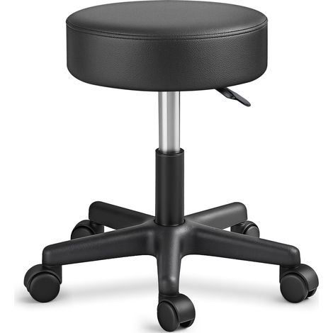 TRESKO Tabouret de Travail NOIR Tabouret à roulettes siège pivotant par 360° rembourrage de 10 cm