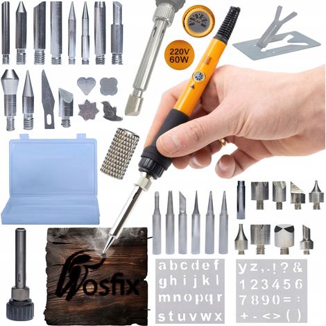 Rosfix Präzisionslötkolben-Set mit Potentiometer Rosfix Orange Pitbull OP60W + 30 Holzbrennelemente + Kunststoff-Werkzeugkasten 160 x 240 x 30 mm