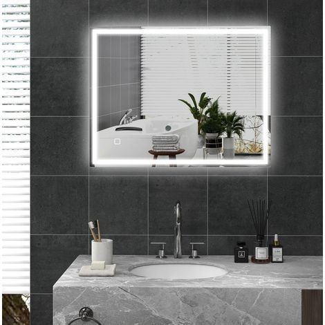 LED-Badezimmerspiegel 90 x 70 cm mit Memory-Funktion und Antibeschlag OKMYHOME (1/5)
