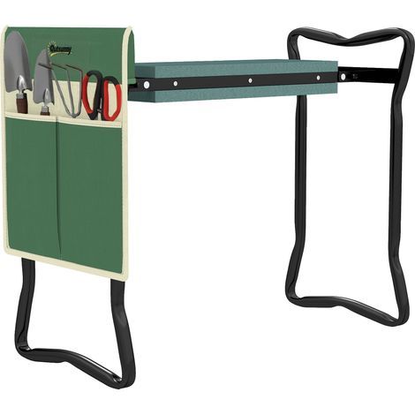 Banc de jardin pliable avec repose-genoux, poches à outils et rembourrage. Supporte jusqu'à 150 kg. Tabouret de travail pour travailler à genoux ou assis. 58 x 28 x 49 cm. Vert. (1/5)