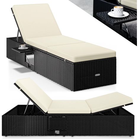 CASARIA® Tumbona de Jardín 200x58cm con Mesa Plegable Cojín 7cm Mueble Poliratán Resistente Intemperie 7 Posiciones Balcón Terraza Schwarz Creme (de) (1/7)