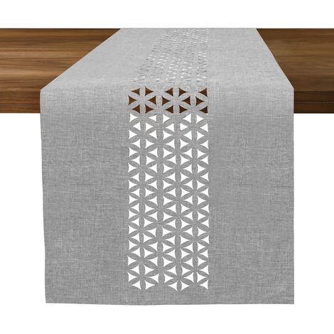 Chemin de table printanier moderne Style bohème - Lavable et imperméable - Gris - 183x 30 cm (1/4)