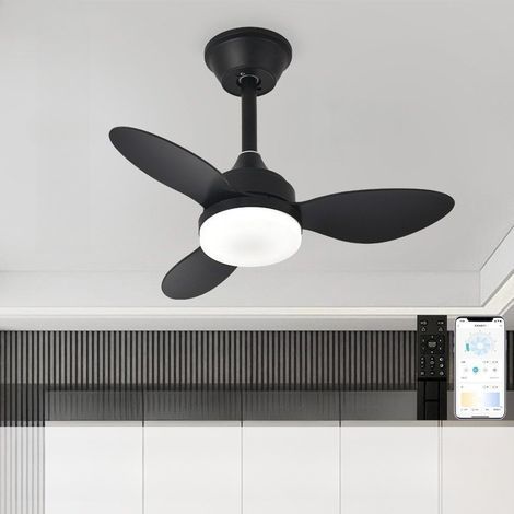 Ventilateur de Plafond LED 63 cm Noir avec Télécommande, Plafonnier Ventilateur Silencieux Dimmable, 3 Pales Bois pour Chambre et Bureau (1/5)