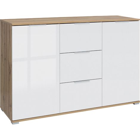 Buffet Selma mit 3 Schubladen und 2 Türen, Weiß und Holzoptik, 135cm