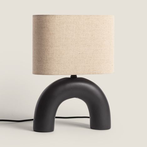 LED Tischlampe aus Keramik und Stoff Callie Schwarz